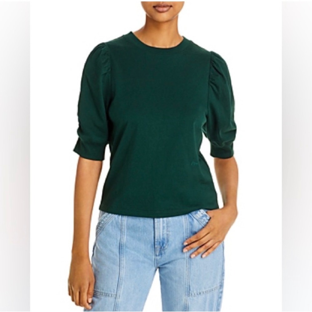 FRAME Frankie Tee S Pine Green Organic Cotton Puff Sleeve Top minimalist classic